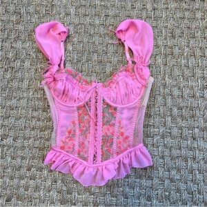For Love And Lemons Pink Ruffled Corset Top